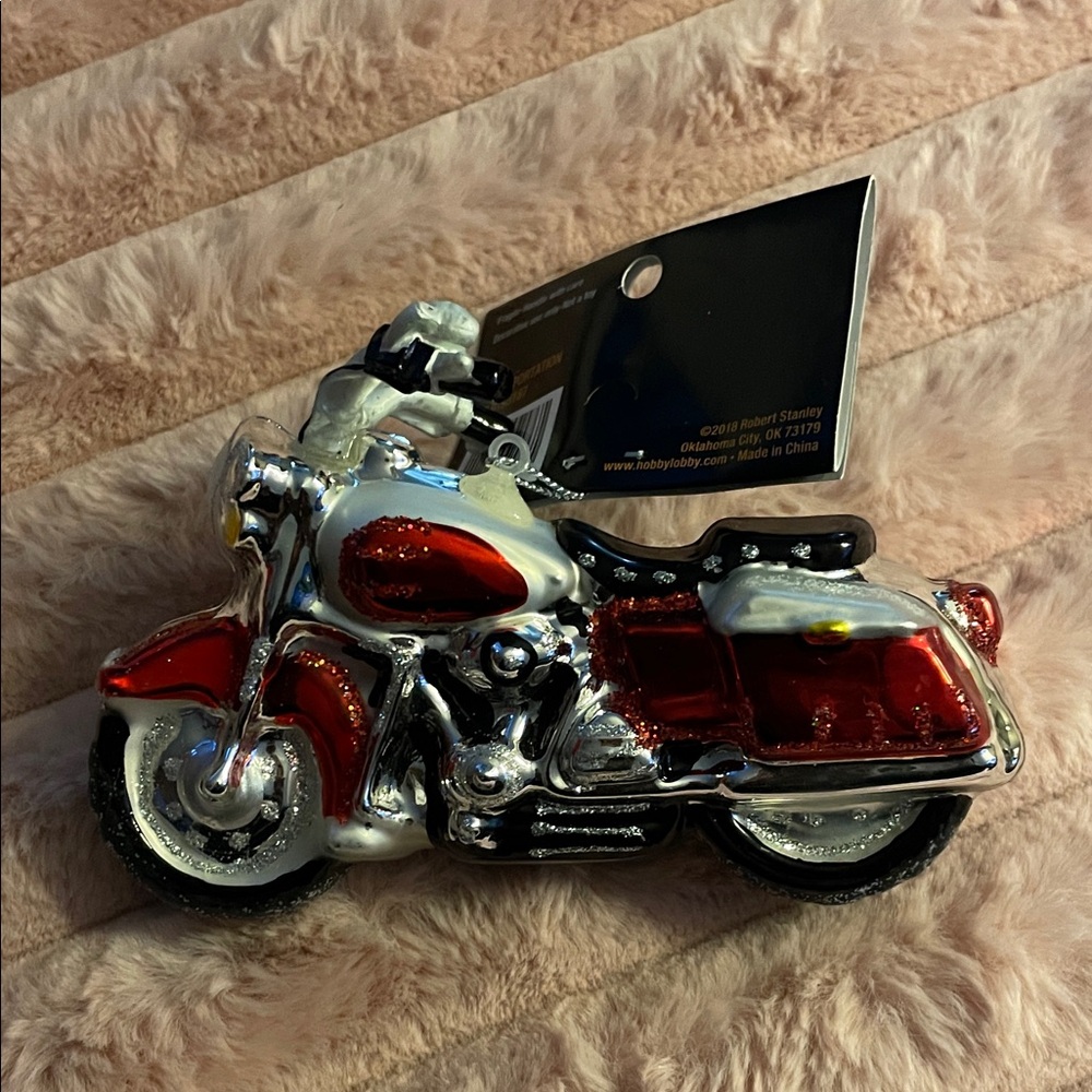 Robert Stanley Red and Silver Motorcycle Ornament